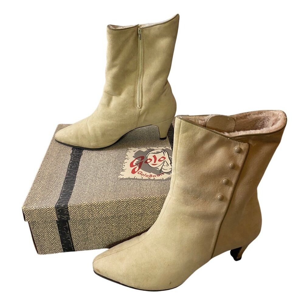 Golo Beige Suede Heeled Ankle Boots Size 8.5